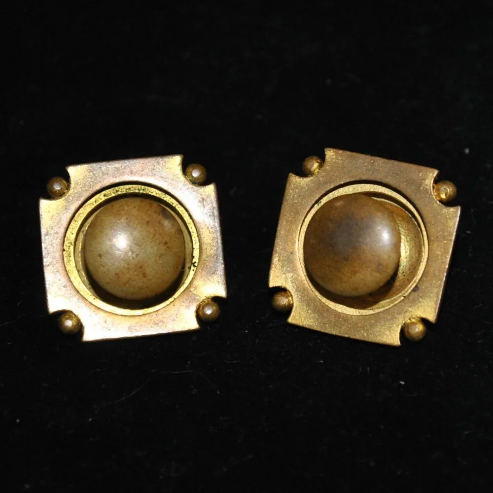 Unique Victorian Collar Buttons / Cufflinks with Amber Colored Stones
